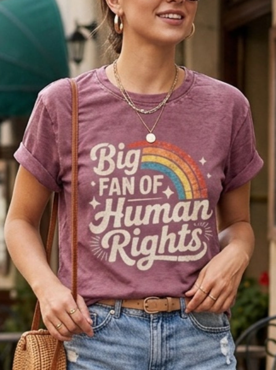 Women'S Short Sleeve T-Shirt, Christmas Women'S Clothing, Thanksgiving, Christmas Gift- Blend Human Rights Fan T-Shirt with Rainbow Pride Design Retro Font Statement T-Shirt, Suitable for Unisex Street Fashion Trend Graphic Top