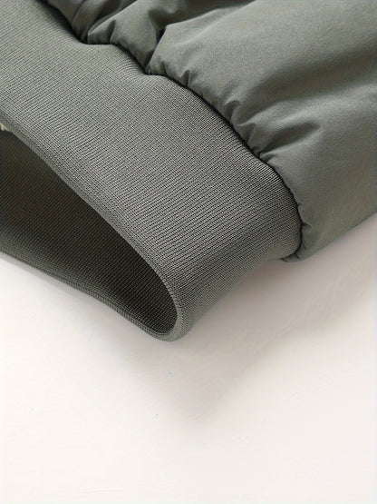 Plus Size Men's Solid Band Collar Jacket Fall Winter Fleece Warm Jacket, Men's Clothing, PLUS SIZE