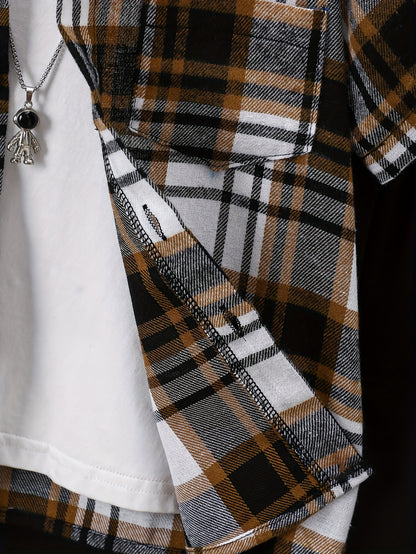 2pcs, Children's Short-sleeved Plaid Shirt Shorts Hooded Top Cardigan Fashion Casual Children's Shorts Set, Perfect for Outdoor