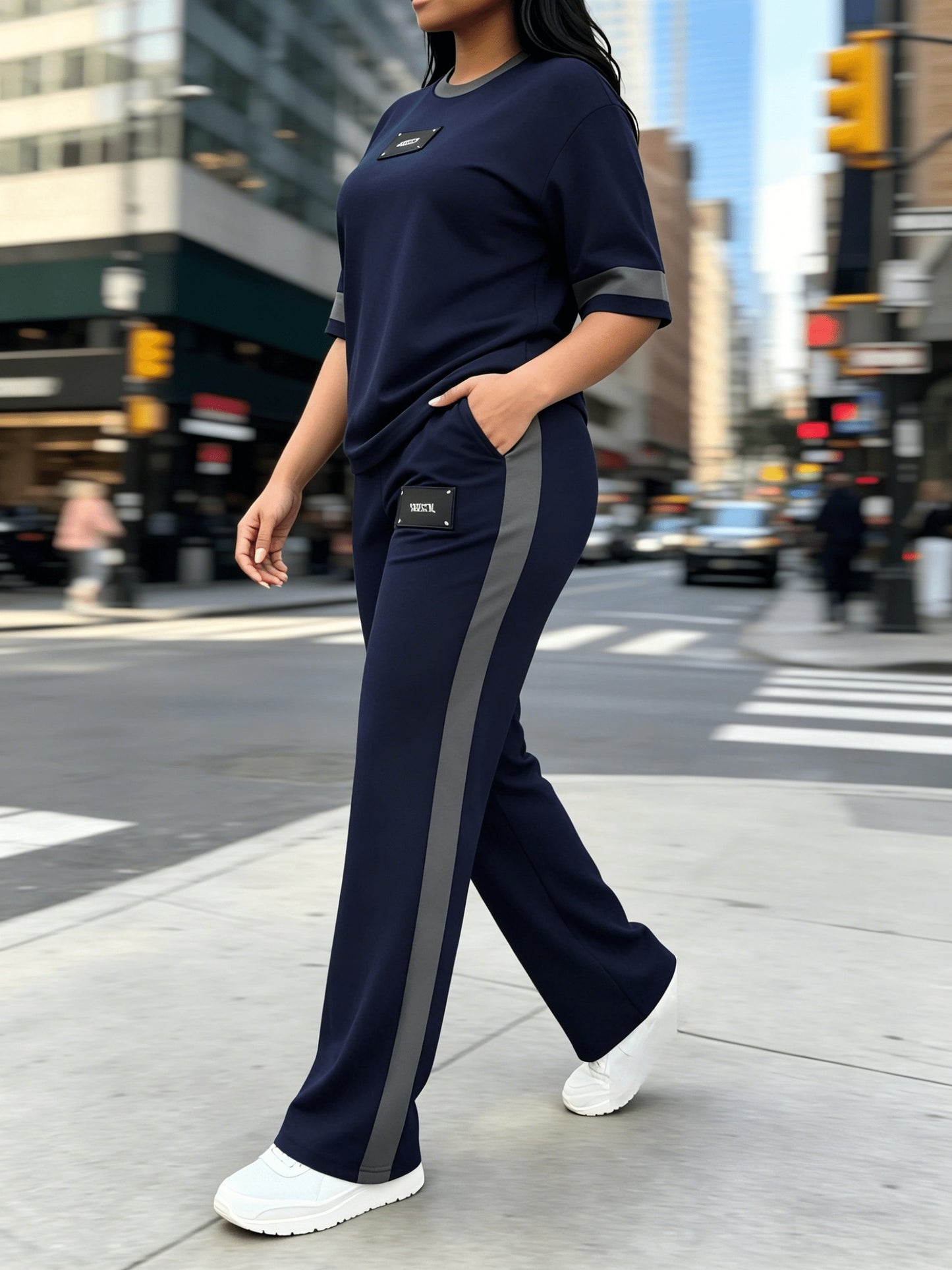 Women's Slate Grey High-Waist Slim-Fit Wide-Leg Pants - product view 14