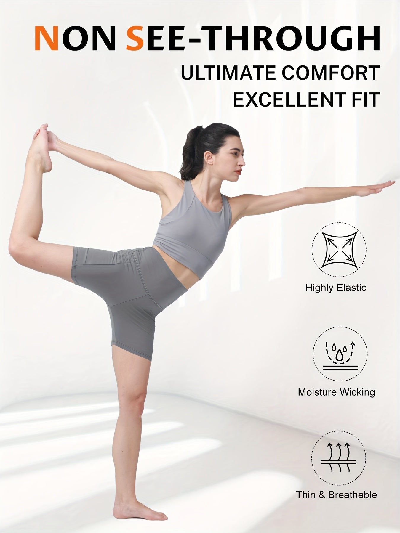 1pc Women's High-Waisted Yoga Shorts with Tummy Control & Pockets - Breathable Workout Gym Shorts, Tight-Fitting Low-Rise Athletic Pants for Summer, Gymnastics, Training (Black/Grey/Navy/Pink/ Brown) - Non-See-Through Quick-Dry