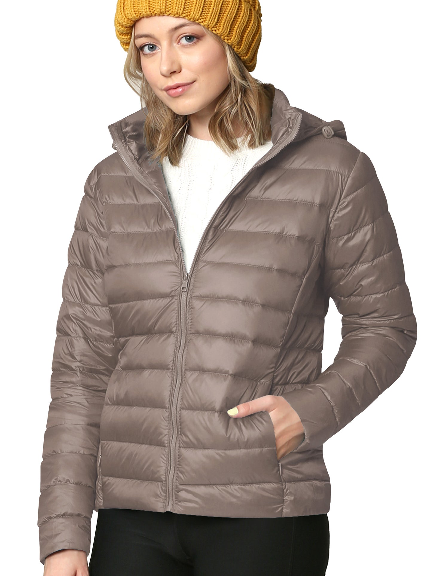 Women's Ultra Light Weight Packable Down Jacket with Removable Hood