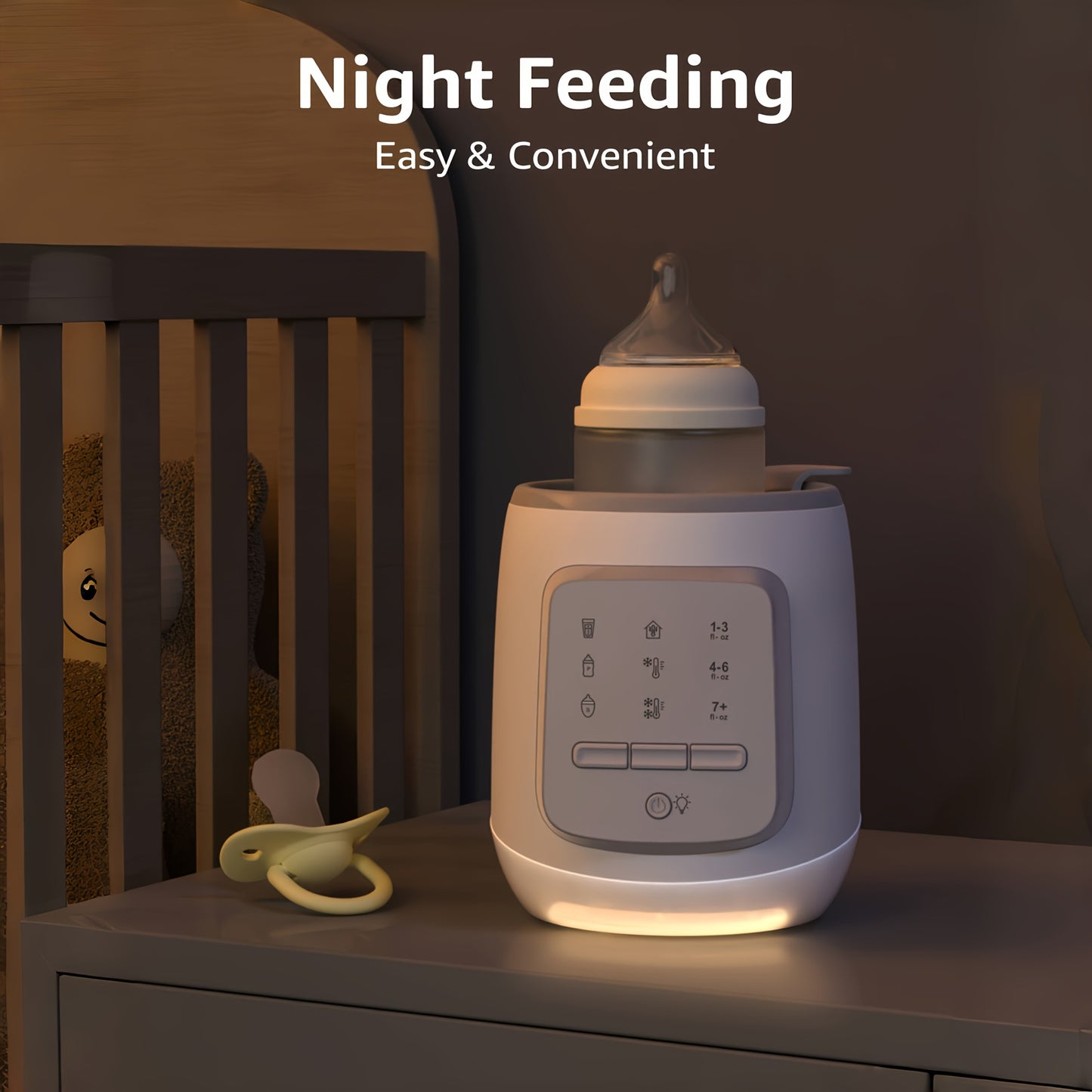 GROWNSY Bottle Warmer Portable, 9 Functional Modes, Water Bath Heating, Can Maintain Nutrition, Heating Only Takes 2-7 Minutes, Built-in Timer, With Night Light, Suitable For Travel Carrying, Daily And Nighttime Feeding.