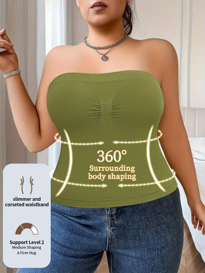 7pcs Pack Women's Plus Size High- Tube with Built-in Bra - Breathable Shaping Smock Suitable for Postpartum, Tummy, Casual Attire, Hand Washable Solid Color Underwear