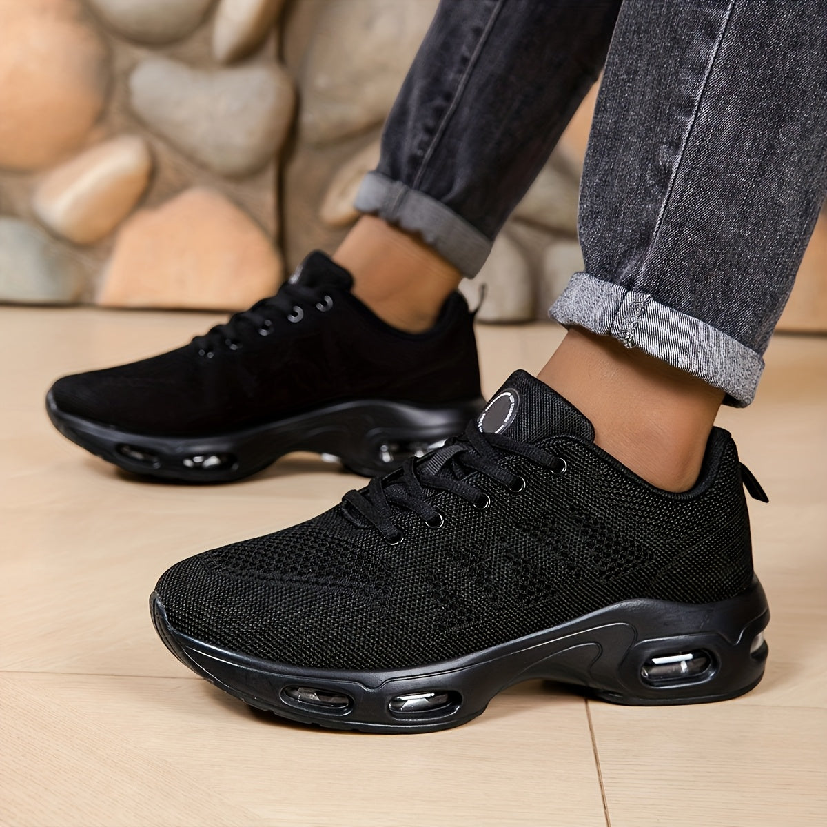 Men'S Air Cushioned Sports Shoes, Fashionable And Breathable Lace Up Running Shoes, Casual Outdoor Lightweight Walking Shoes