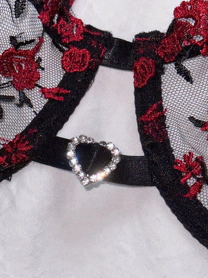 Christmas Gift Women'S Sexy Lingerie Combination Bra Underwear Chic Lingerie Set Available In Soft Pink, Elegant Black-Red, Romantic Burgundy, And Stylish Black-Blue, Vibrant Rose Embroidery On Sheer Mesh And Feminine Ribbon Details