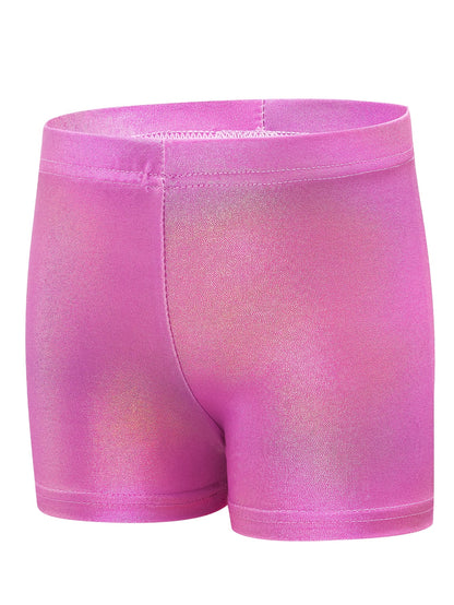 Girls' Gymnastics Bodysuit Set, Shiny Ballet Dance Outfit with Three Pieces Including Sparkling Shorts And a Headpiece.