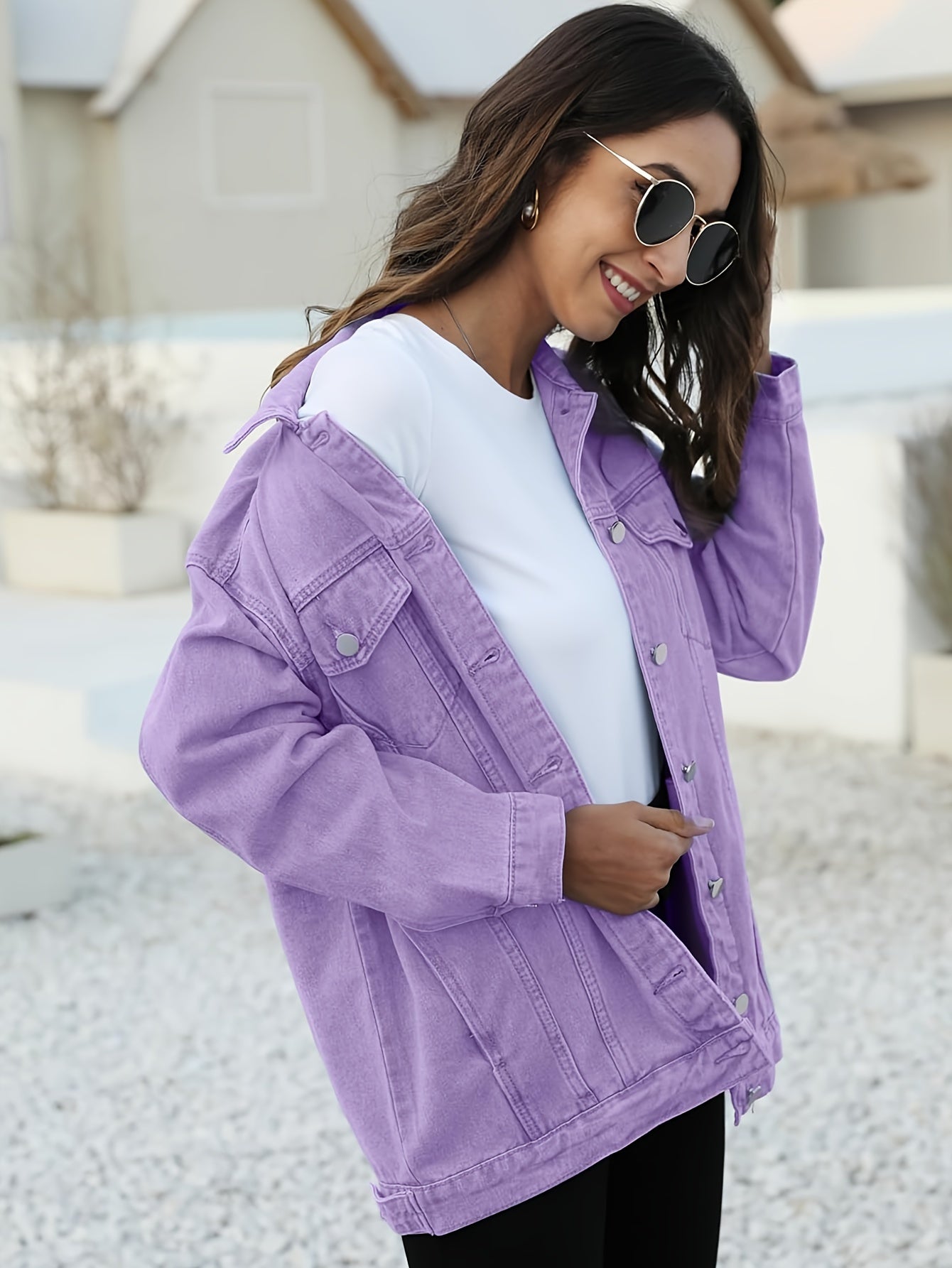 Women'S Oversized Mid-Length Denim Motorcycle Jacket