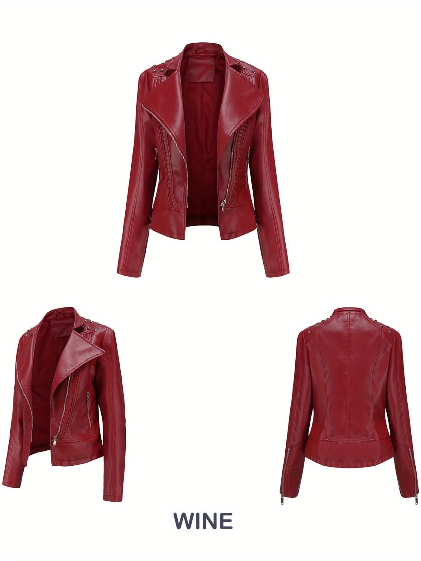 Women'S Beaded Jacket Women Long Sleeve Fashion Jacket Lapel Biker Clothing