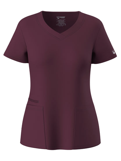 Women's Solid Two-piece Set - Elegant Short Sleeve V Neck Scrub Top & Drawstring Pants Outfits, Clothing