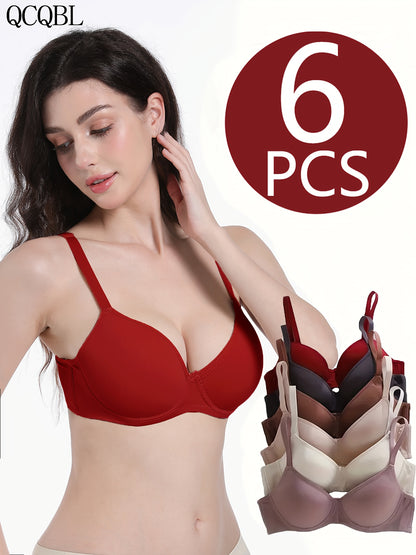 6-Pack Ultra-Soft Seamless Push-Up Bras - Comfortable Everyday Support, Elegant Style, Breathable Cups, Versatile Value Set for Women of All Shapes And Sizes - Perfect for Daily Wear, Lounging, And Layering Under Favorite Tops