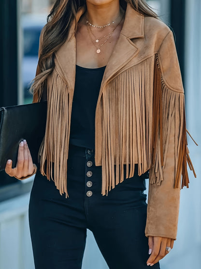 Faux Jacket Women Tassel Motorcycle Fringe Cropped Coats 2026 Spring Western Outfit Trendy Fall Long Sleeve Cowgirl Outfits Cardigan Jackets