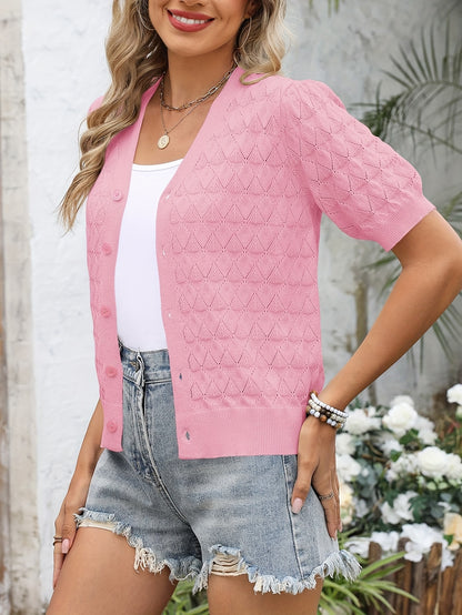 Lightweight Crocheted Short Cardigan for Women Featuring Puff Sleeves; a Breathable, Comfy, And Versatile Top Ideal for Spring And Summer