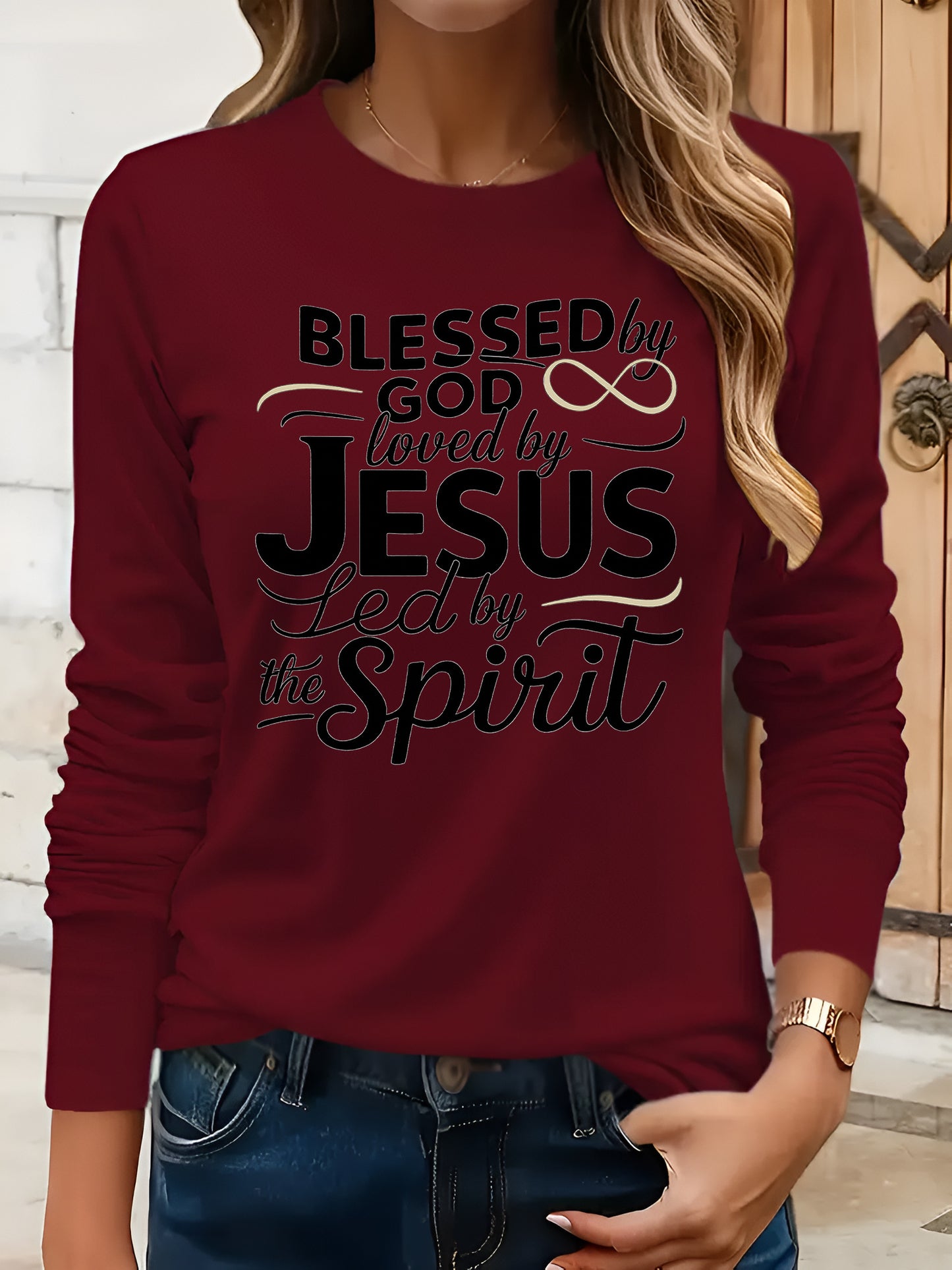 Faith Name Printed T-Shirt - Soft Stretch Long Sleeve Top Suitable for Spring Summer Fall, Casual Casual Attire with Asymmetric Faith Name Print, Machine Washable Blouse (No)