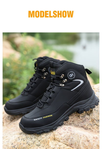 Men's Steel-Toe Work-Style Boots - Rubber Traction Sole and Cushioned Insole