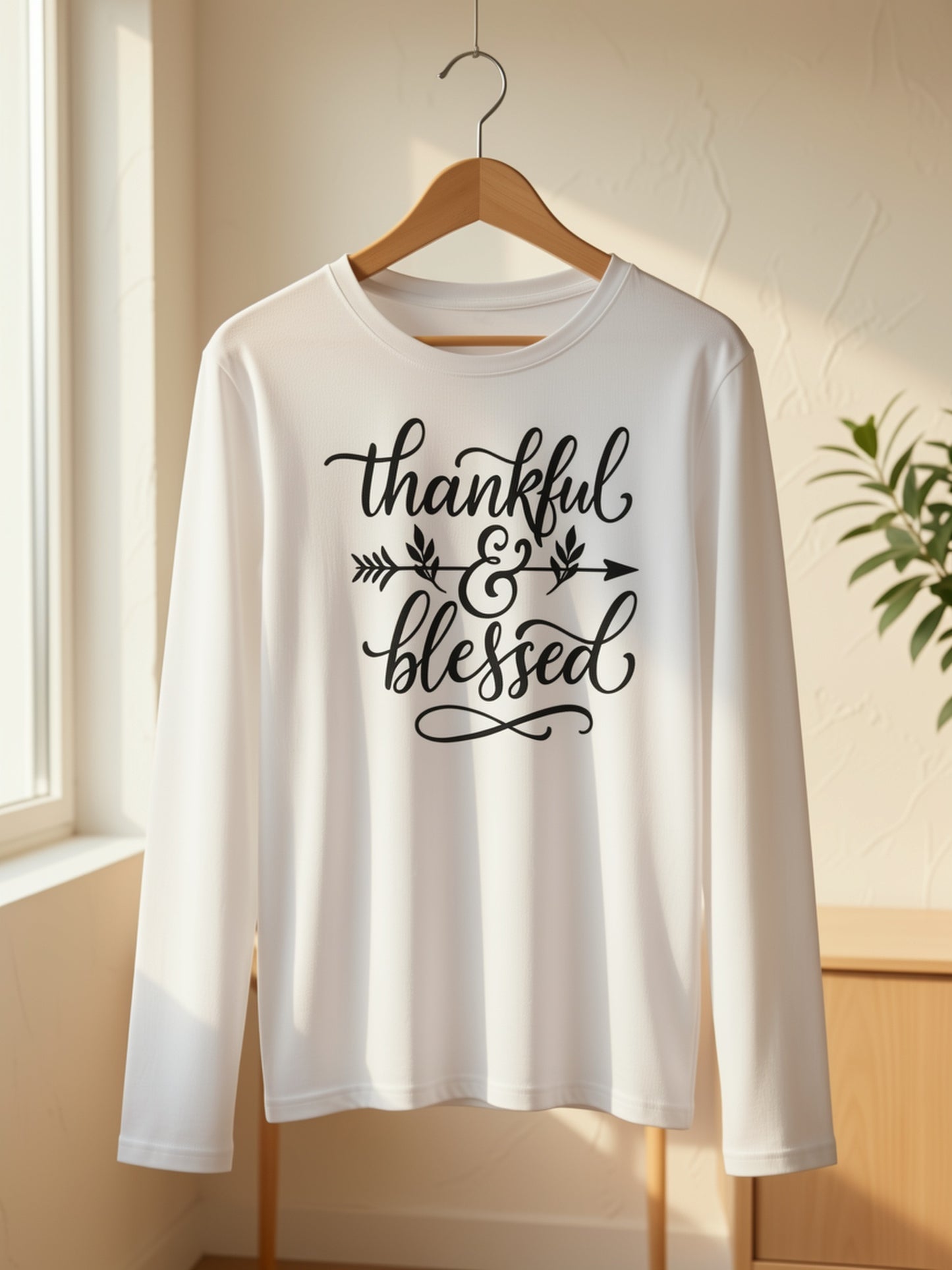 Women'S Long Sleeve T-Shirt with a Design Expressing Gratitude And Blessings - Easy to Wash, Breathable, Soft, And with Medium Stretch, Made Of, Perfect for Casual Wear