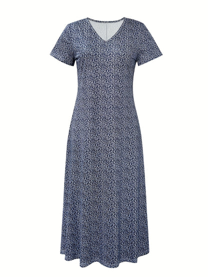 Women's Navy Color Polyester Floral Printed Maxi Dress - product view 4