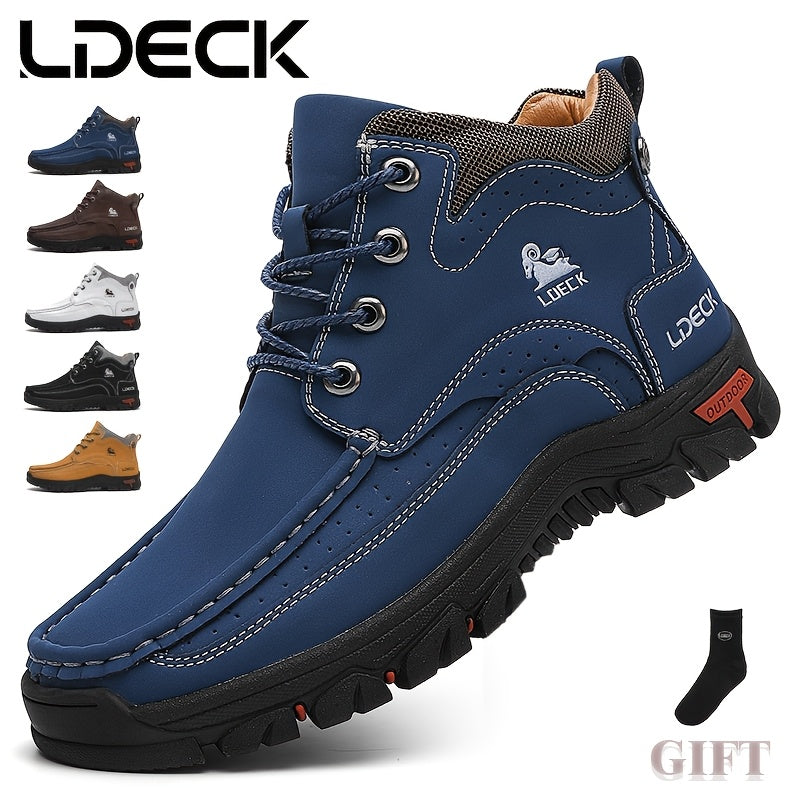 LDECK Men'S Fashion Sneakers Chukka Boots | Breathable, Non-slip, Mid-top Genuine Leather with Fabric Inner, Rubber Sole, Round Toe, Lace Closure | Perfect for Casual, Daily, Work, Office, All-season