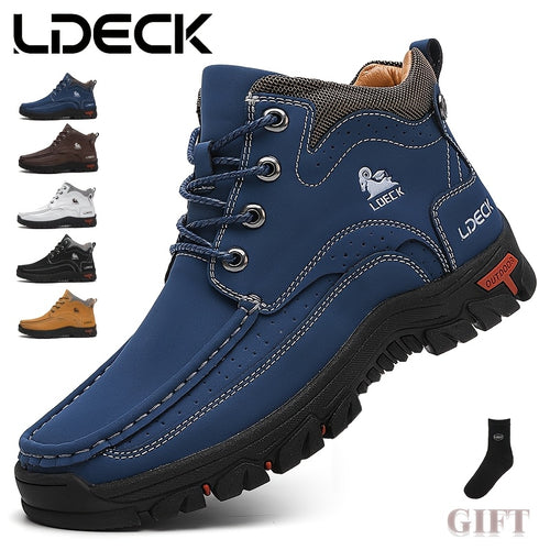 LDECK Men'S Fashion Sneakers Chukka Boots | Breathable, Non-slip, Mid-top Genuine Leather with Fabric Inner, Rubber Sole, Round Toe, Lace Closure | Perfect for Casual, Daily, Work, Office, All-season
