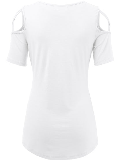 Women's Casual Open Strap Shoulder Short Sleeve Top