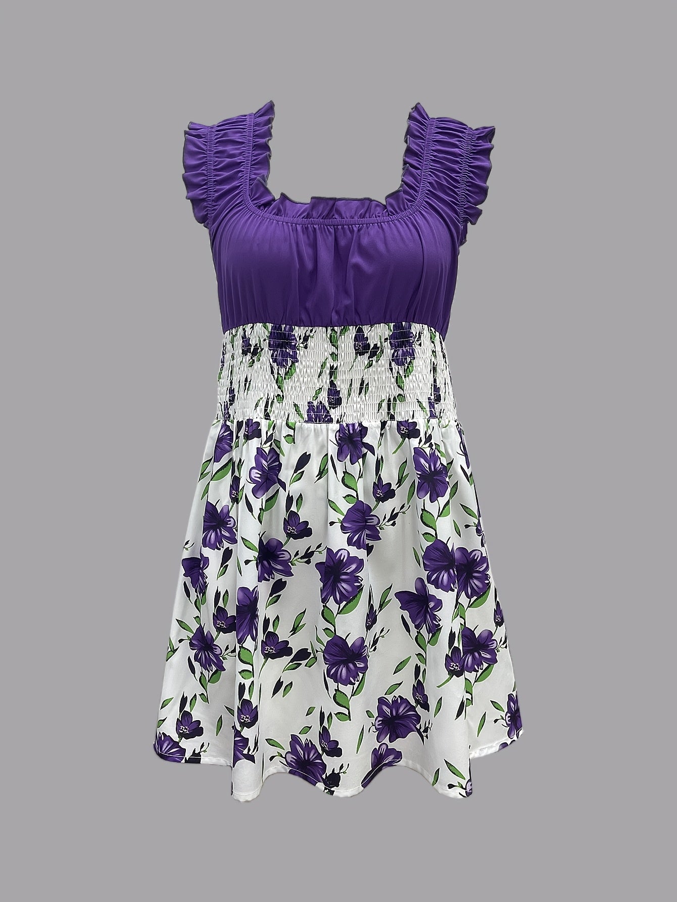 Attractive Honey-Themed Fashion, Charming Floral Mini Dress for Women, Featuring a Round Neckline And No Cuffs, Perfect for Summer Outings, Beach Days, Garden Dates, Anniversary Surprises, And As a Delightful Gift