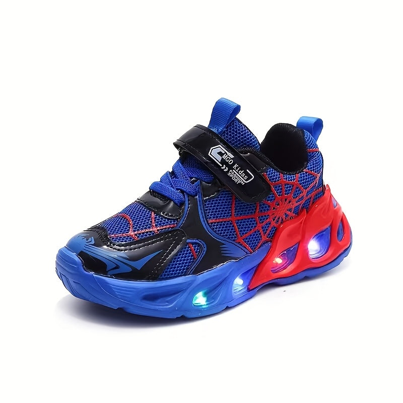 LED Sneakers Featuring a Spider Web Design - Trendy, Airy, Non-Skid Athletic Shoes for Boys And Girls - Ideal for Year-Round Wear