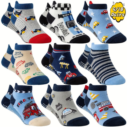 9/18 Pairs Of Baby Boys Toddlers Grips Socks Kids Non Slip Anti Skid Ankle Car No Show Socks With Grippers Gift Socks