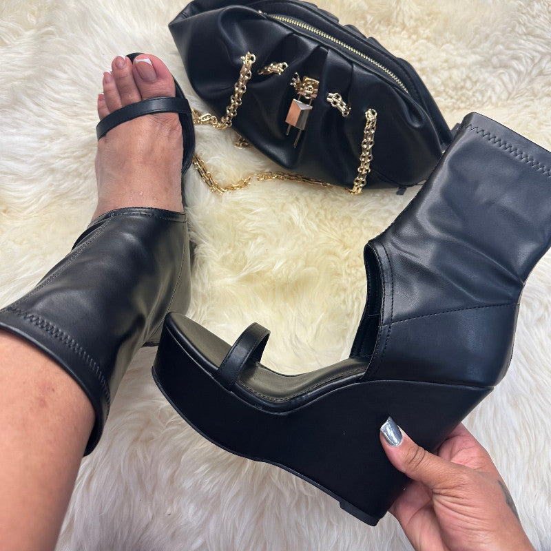 Womens Peep Open Toe Wedge Bootie Platform Wedge Heel Peep toe Boots