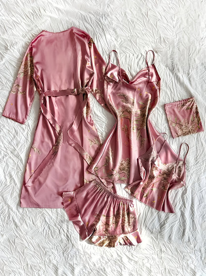 V-Neck Camisole Sleepwear, Stylish Printed Camisole Gowns, Cozy And Relaxed Women'S Sleepwear, Nightgowns, And Nightdress Collections. Long-Sleeve Robe, High-Neck Camisole Skirt, Backless V-Neck Top, And Pleated Shorts Are Casual And Adaptable