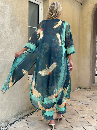 Women's casual sportswear shirt two-piece set, holiday printed casual set