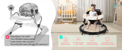 Baby Walker Foldable with 9 Adjustable Heights, Baby Walkers and Activity Center for Boys Girls Babies 6-12 Months, Baby Walker and Bouncer Combo with Wheels Portable Anti-Rollover, Mother's Choice