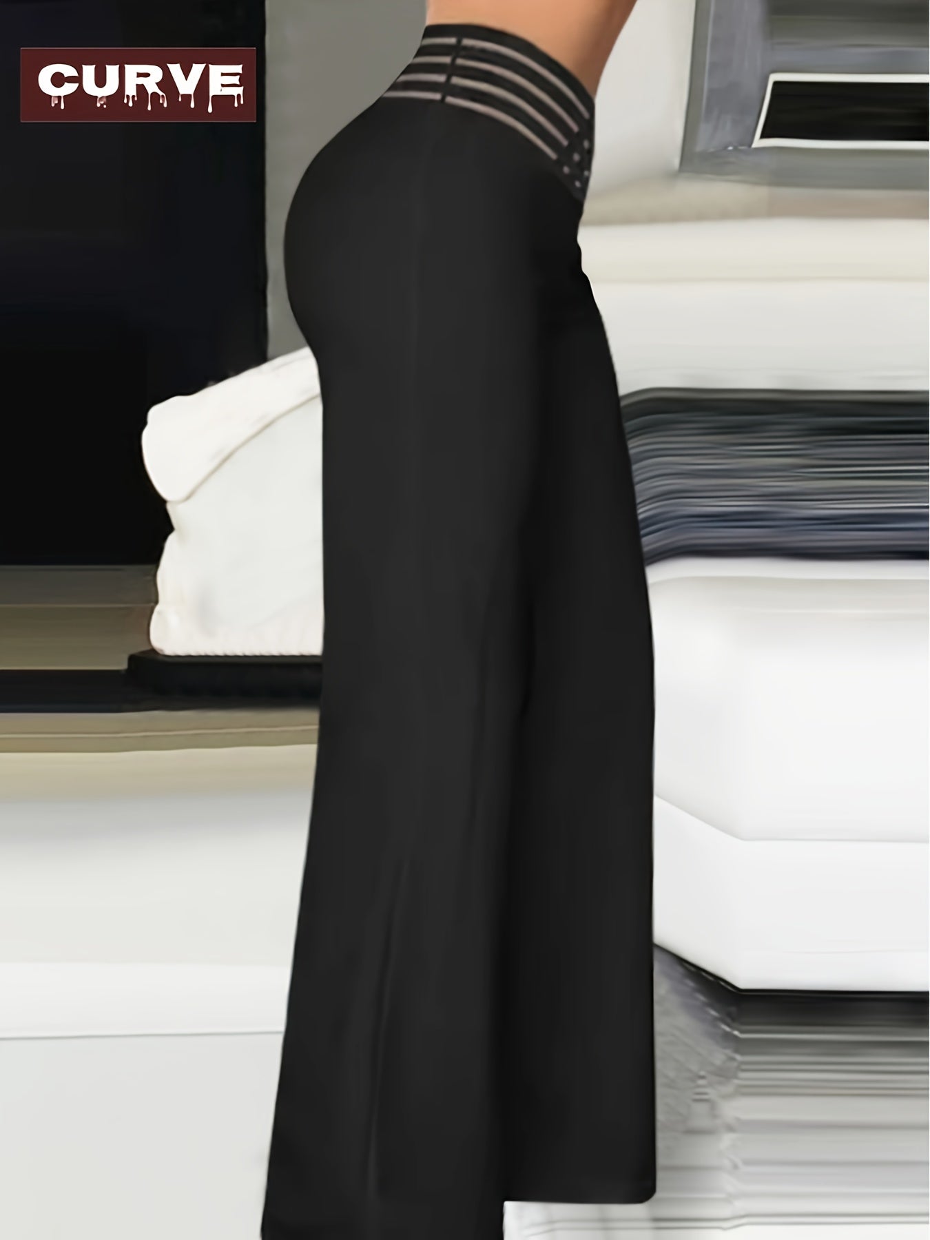 Plus Size - Plus Size - Spring And Summer Women'S Plus Size Fashion Curve New Casual Style Solid Colour Stacked V Waist Head Ladies Pants Curvy Plus Pants Black Plus Size Pants