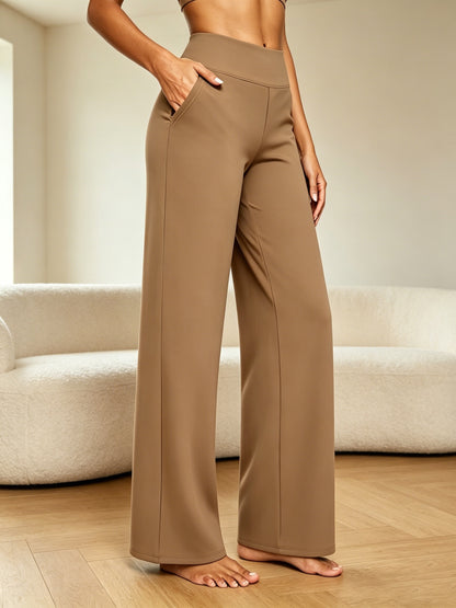 2pcs Women's High Waist Solid Color Wide Leg Pants with Double Pockets, Butt Lifting Slim Fit Trousers, Lightweight Breathable Skin-Friendly Fabric, Versatile for Office Work Daily Streetwear