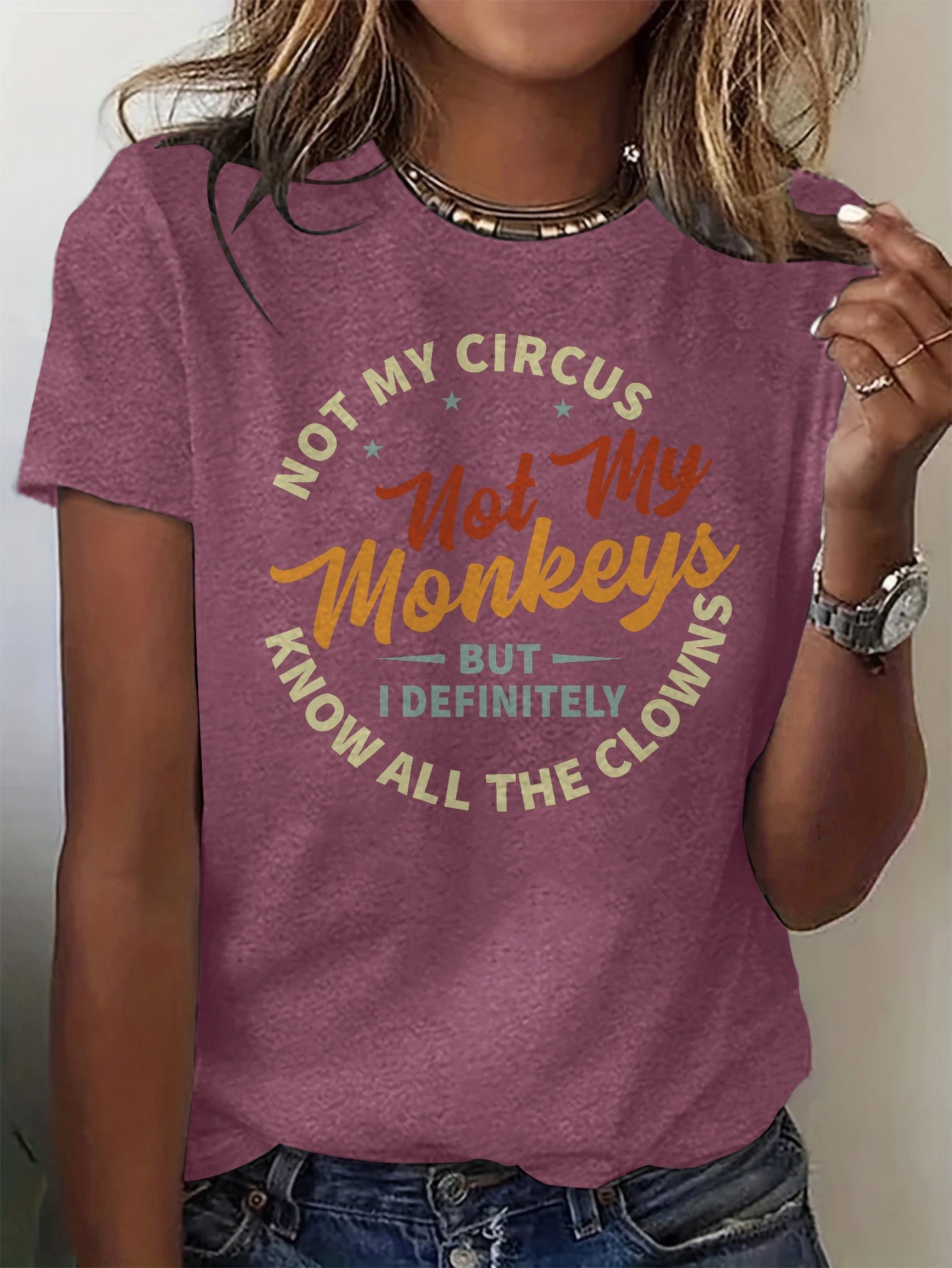 Women'S "Not My Circus, Not My Monkeys" Graphic T-Shirt - Soft, Light Beige-Friendly, Casual & Sporty Round Neck Short Sleeve Top, Versatile All-Season Tee with Bold Orange Lettering, Ladies T Shirts