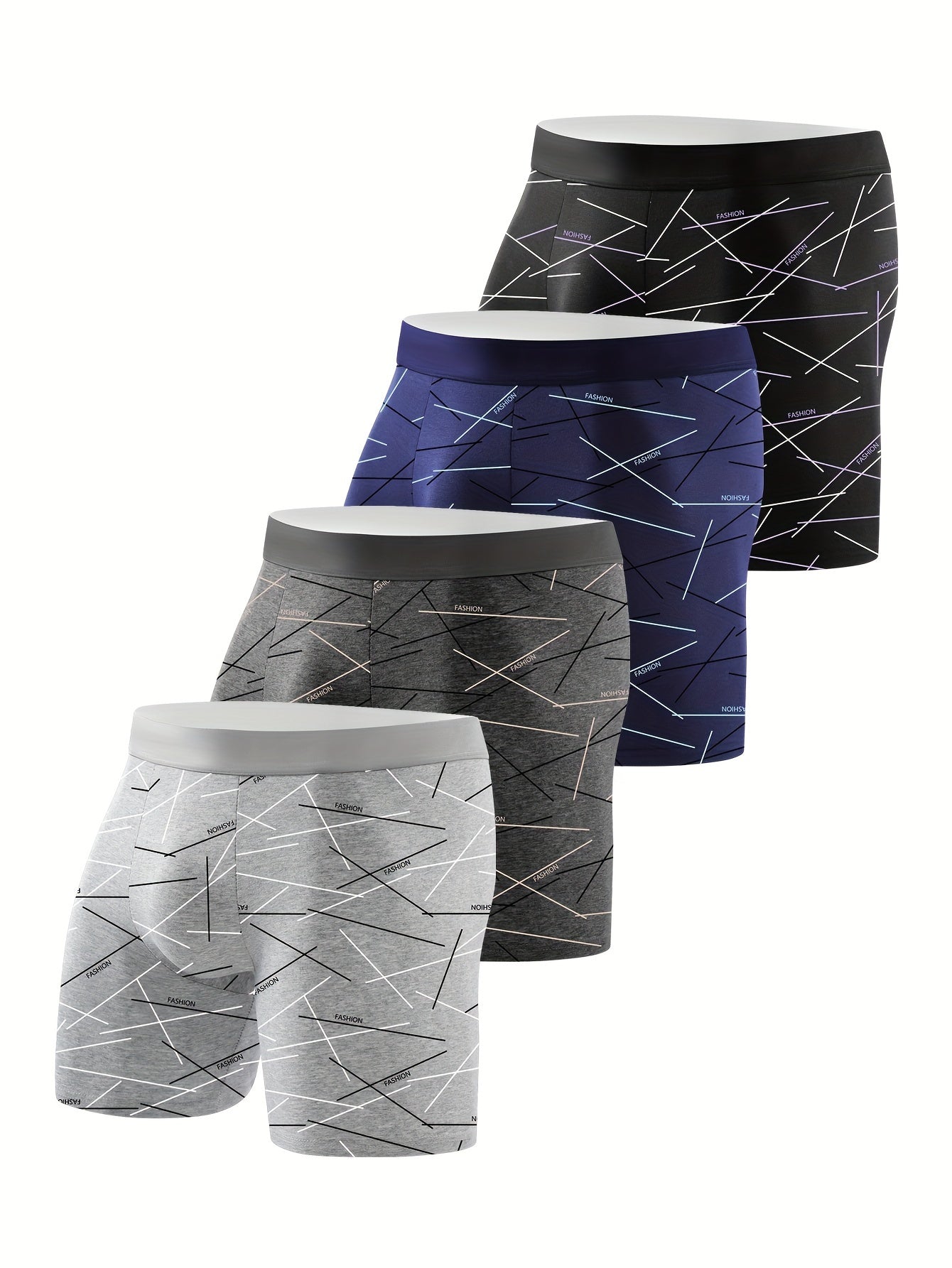 4-pack Of Men'S Underwear, Fitness And Sports Pants, Printed And Lined, Four-corner Shorts, Comfortable Men'S Skin-friendly And Breathable Long Straight-leg Pants
