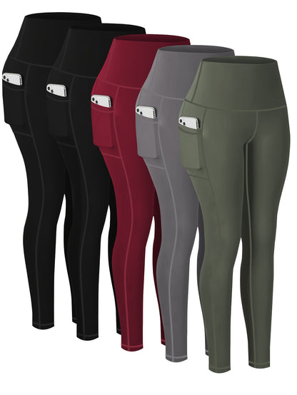 2026 5-Pack Plus Size Sports Leggings For Women, High-Waisted Cropped Yoga Pants With Pockets, Fitness Running Compression Tights, Game Day Fan Gear for Football and All Fans