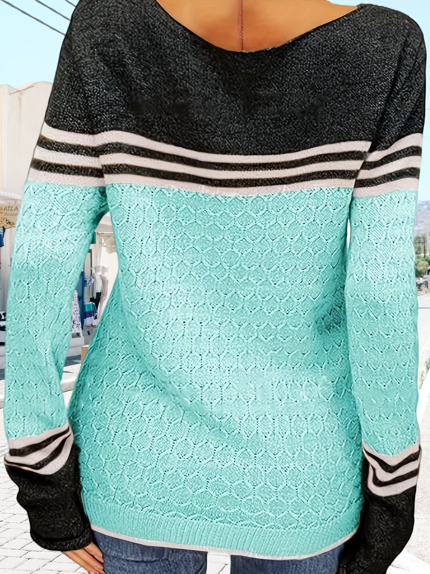 Color Block Sweater with Crew Neck, Casual Long Sleeve Pullover for Autumn And Winter, Women'S Apparel