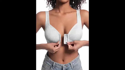 Women'S Front-Closure Vertical Stripe Wireless Push-Up Bra 5pcs Set Seamless Underwear, Adjustable Straps, Full Support Sports Bra White Fitness Apparel, Front-Closure Style Quick-Dry High-Stretch Breathable Fabric High-Support Women'S Bra Bundle