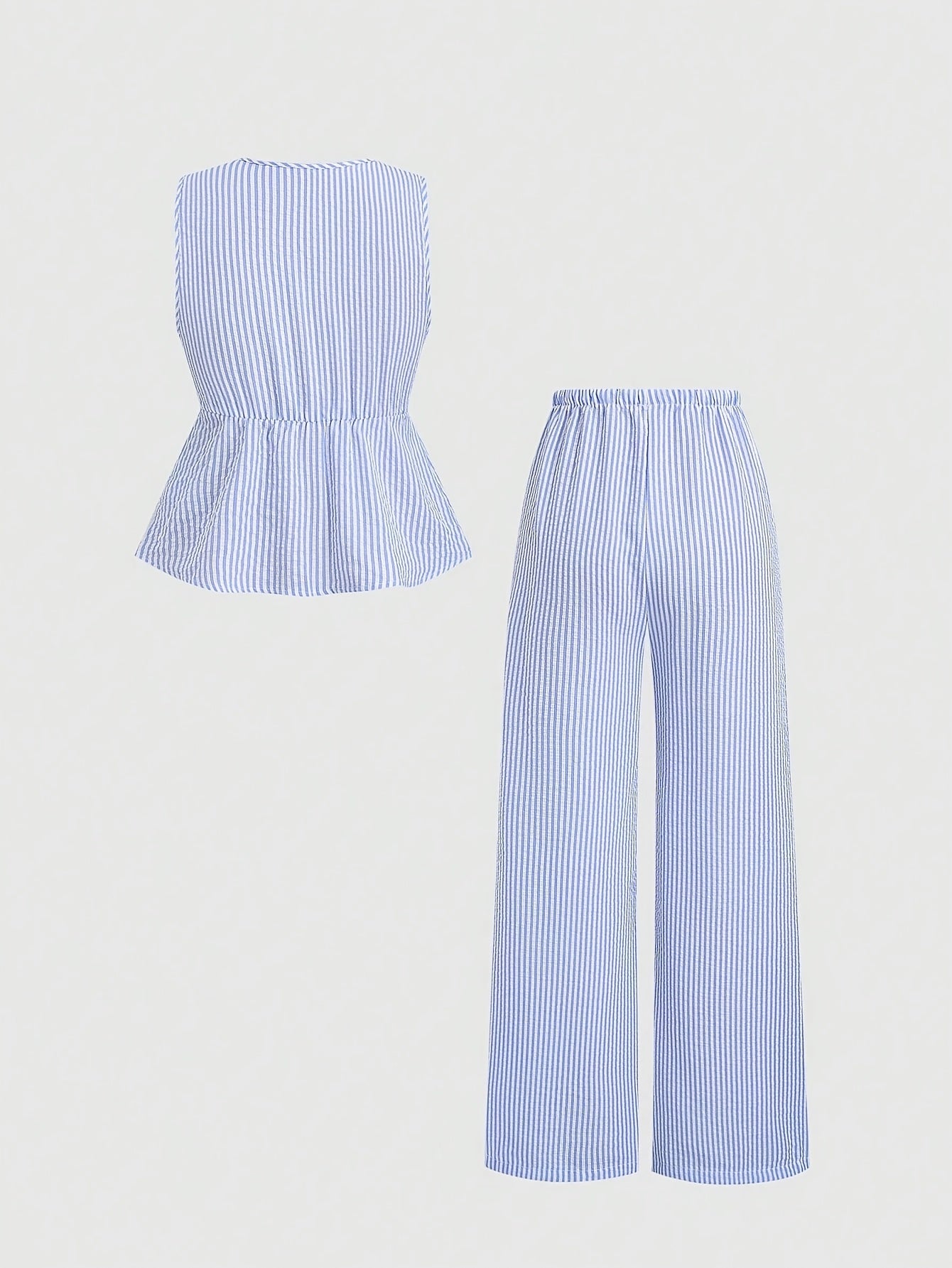 2pcs Women's Summer Tie Front Waist Cinched Sleeveless Top + Wide Leg Pants Set | Minimalist Plaid Design, Ideal for Daily Outings Commuting Dates and Multi-Scene Wear