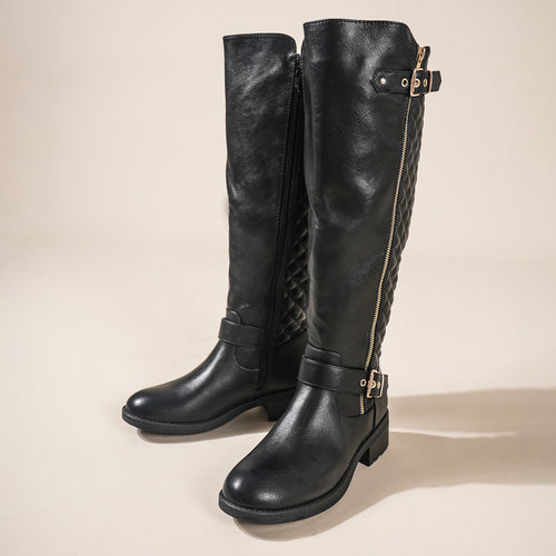 Women's Knee High Boots Wide Calf Low Heel Riding Boots With Side Zipper With Buckle Fall Tall Boots for Women Suitable for party, dance, shopping, walk, office. Perfect gift for friends, wife, sister, daughter.