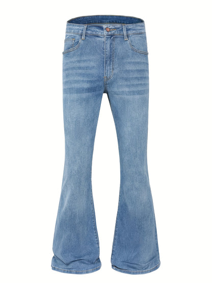 Men's Vintage 70s Retro Bell Bottom Jeans - Wide- Flare Pants with Mid-Stretch Blend, Beltless Suitable for Disco Parties, Night Out & Casual Attire, Machine Washable Mid-Rise Bottoms