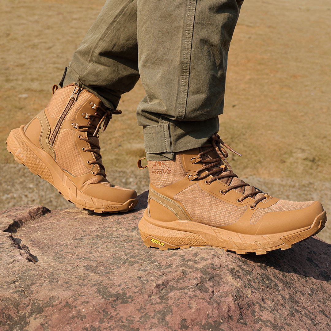 Men's Waterproof Hiking Boots Mid Tactical Boot Comfortable Lightweight Boots for Work All Day Side Zipper Motorcycle Combat Boots Backpacking Trekking