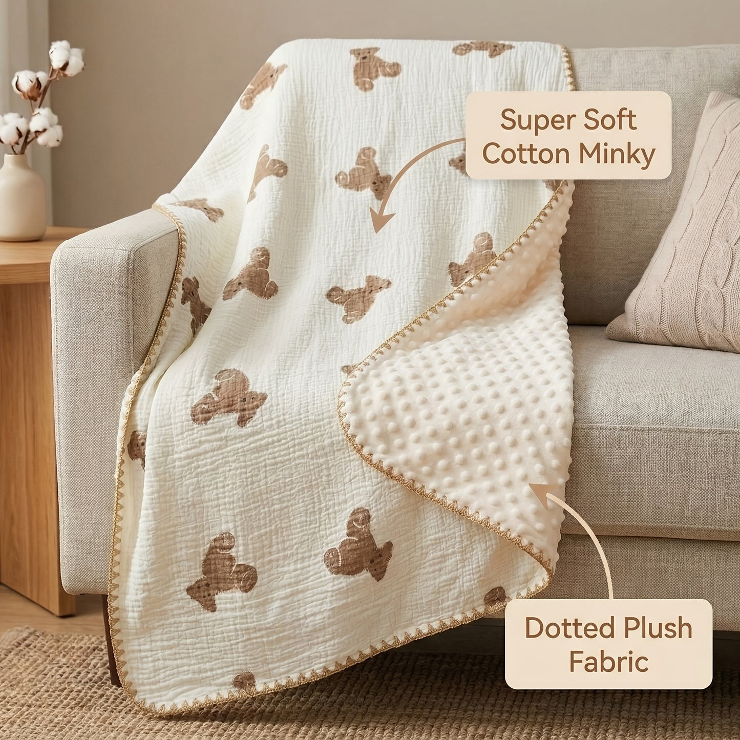 Baby Blanket for Boys Girls, Double Layer Soft Cotton Muslin Baby Blanket, 40" X 40" Lightweight Soft Swaddle Blanket for Newborn Unisex