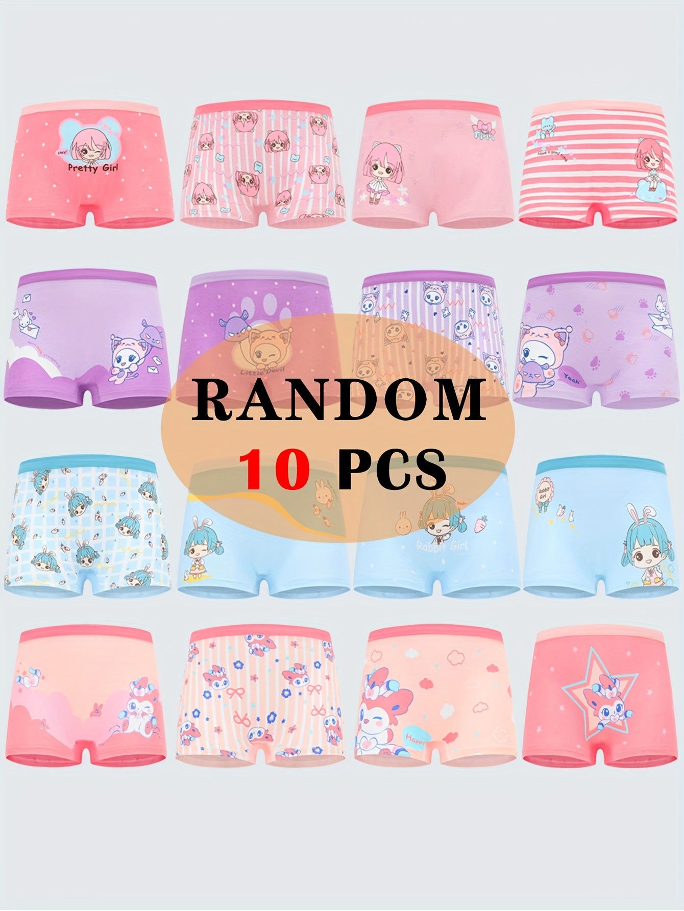 Random 10pcs/Pack Girls Boxers Underwear Cute Girl Pattern Cotton Comfortable Breathable Girls Panty