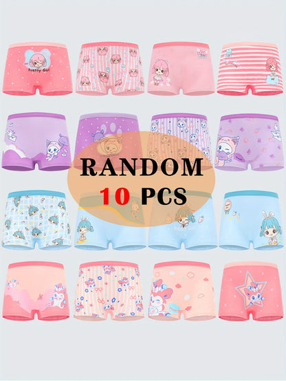 Random 10pcs/Pack Girls Boxers Underwear Cute Girl Pattern Cotton Comfortable Breathable Girls Panty