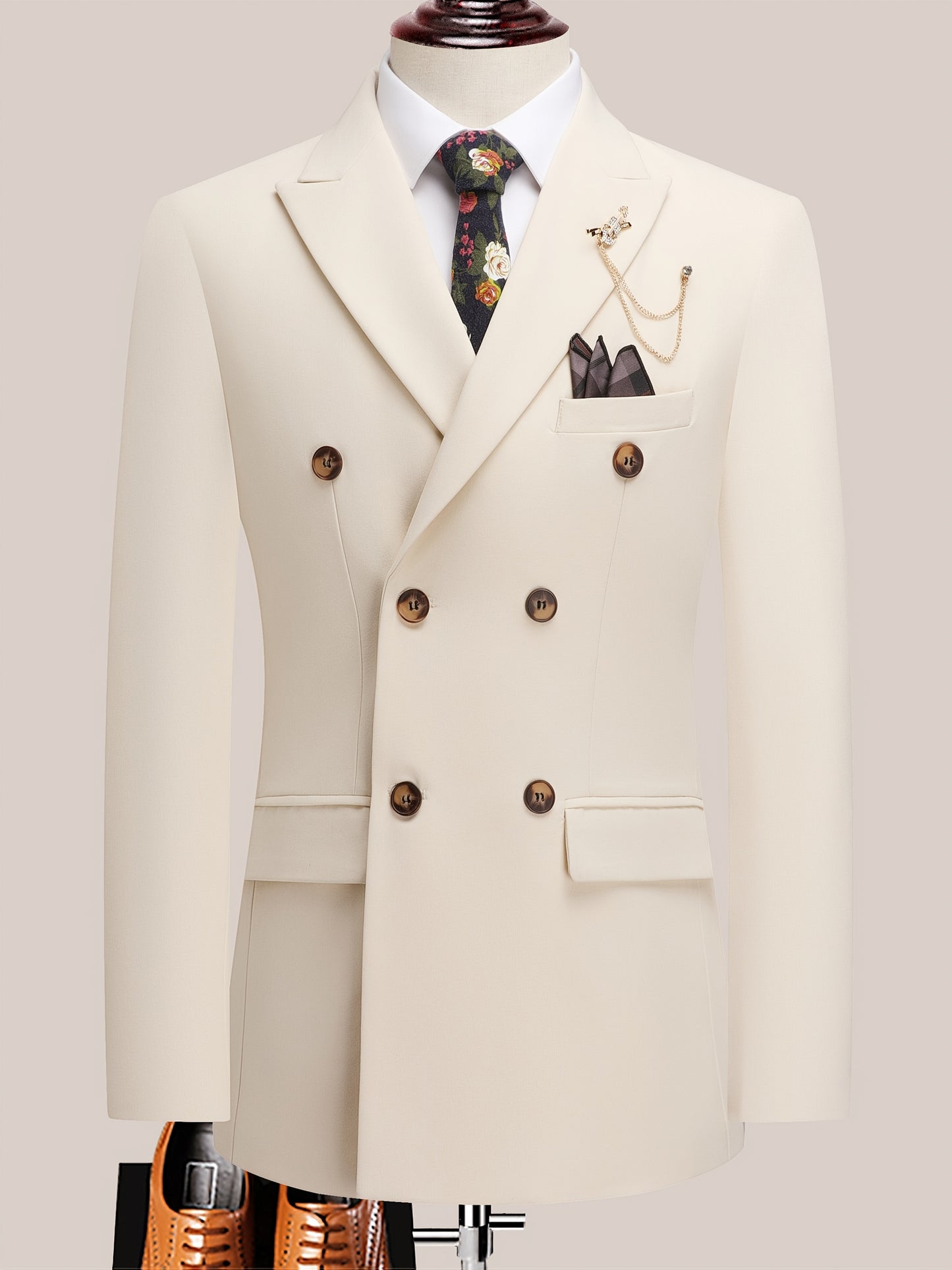 Latest Men's Solid Color Suit Two-Piece Suit Peaked Lapel Double-Breasted Four Seasons Men's Business Suit Formal Business Casual Wedding Dress