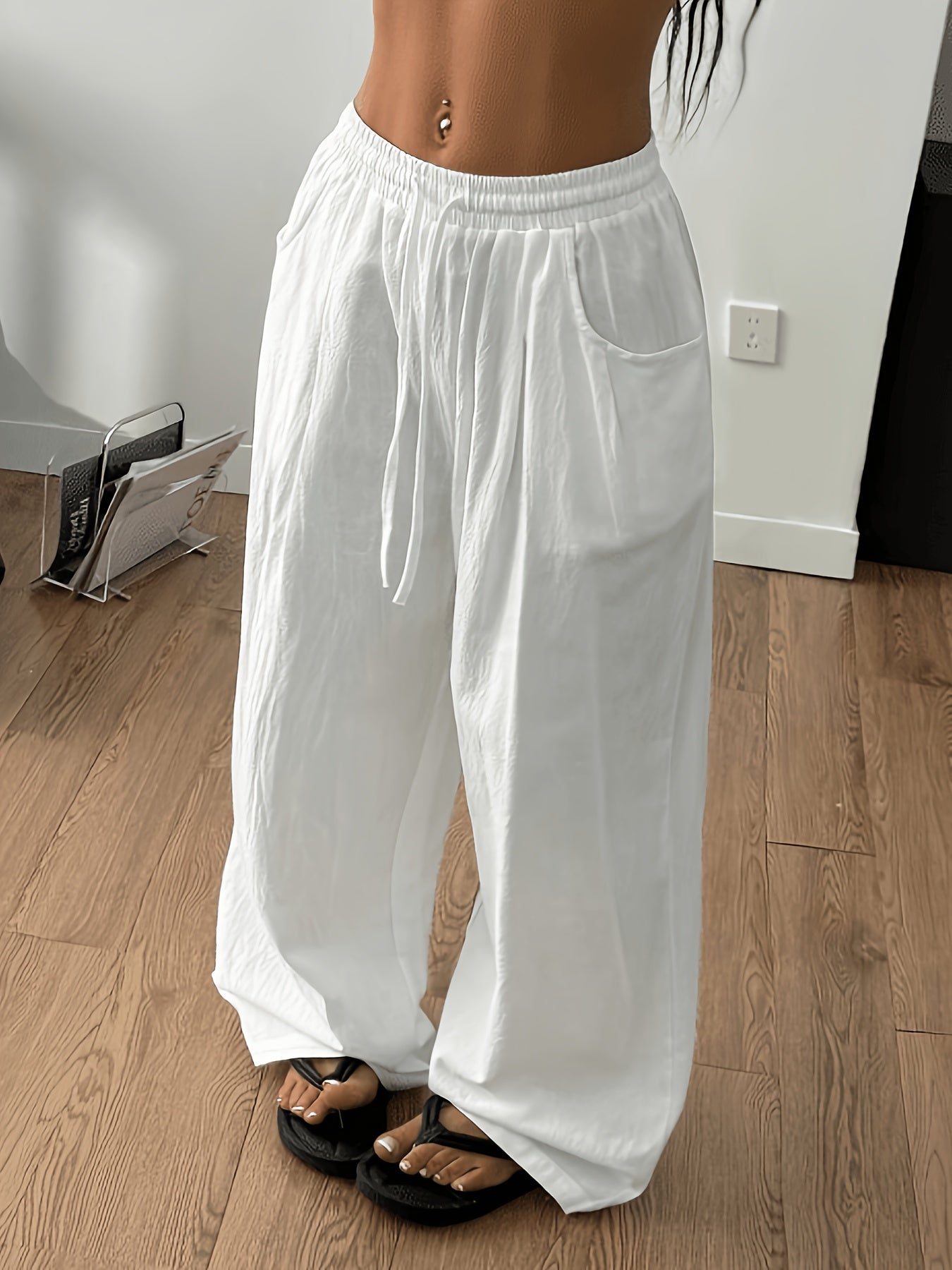 New Model Relaxed Style High Waist Casual Versatile Draping Drawstring Wide-Leg Pants for Women