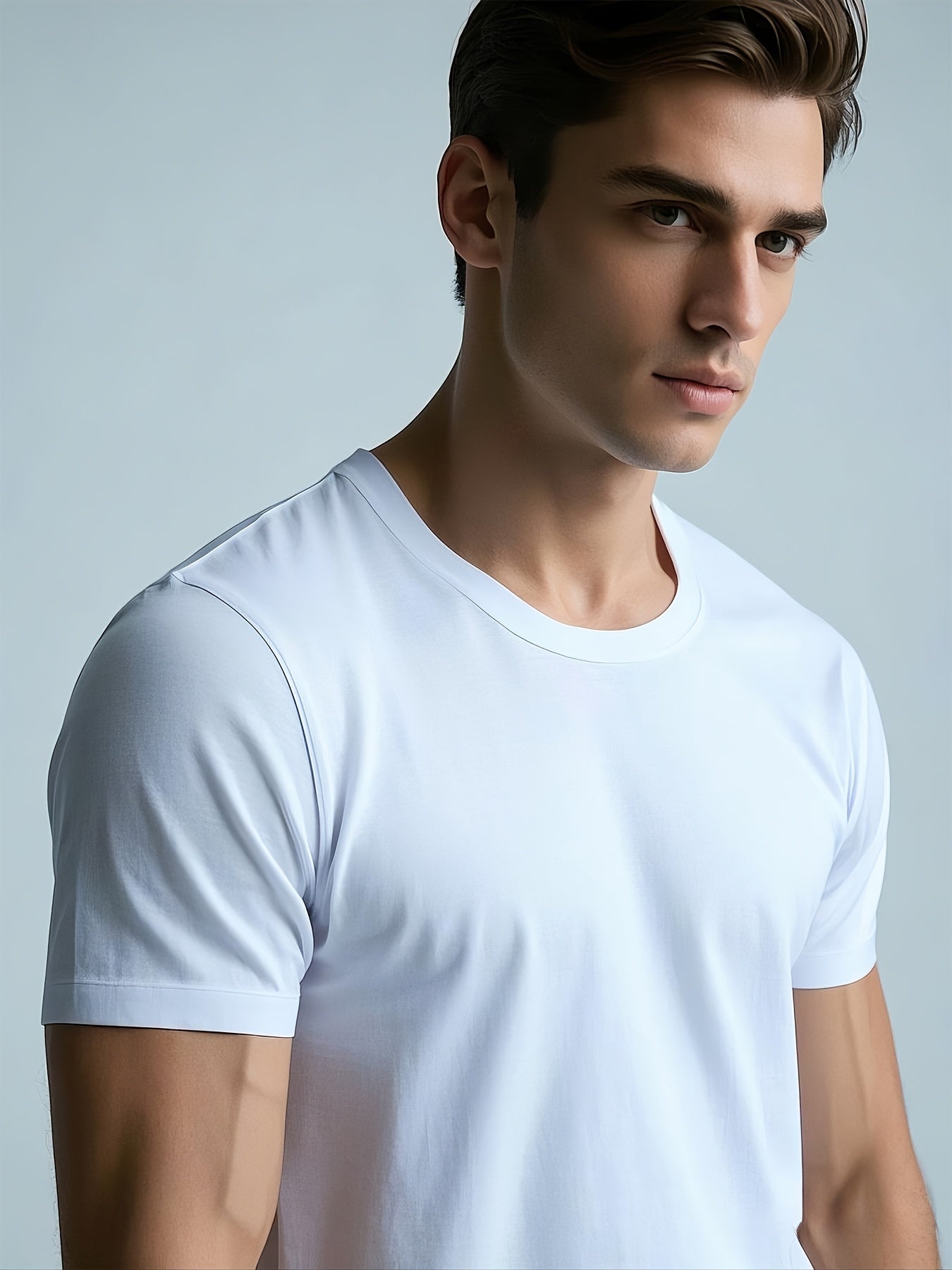 4pcs Men's Summer Cotton Solid Color T-shirt Lightweight Round Neck T-shirt Tops, Daily Casual for Summer Sports-5001