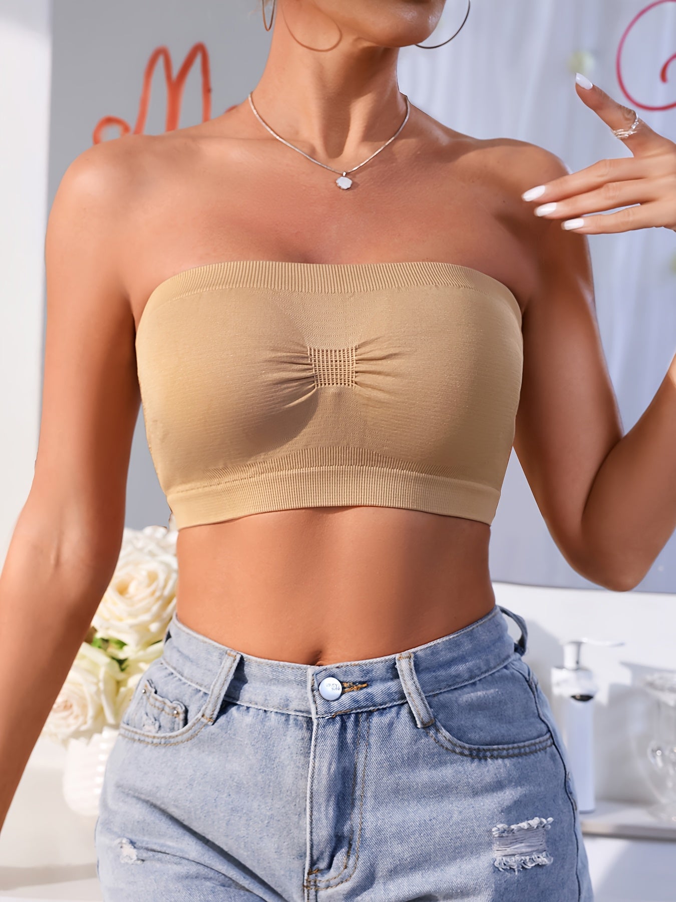 5-Pack Women'S Strapless Push Up Bandeau Bra - Seamless Wireless Stretchy No-Show Solid Color, Cropped Breathable Comfort Bra for Daily Layering & Casual Wear