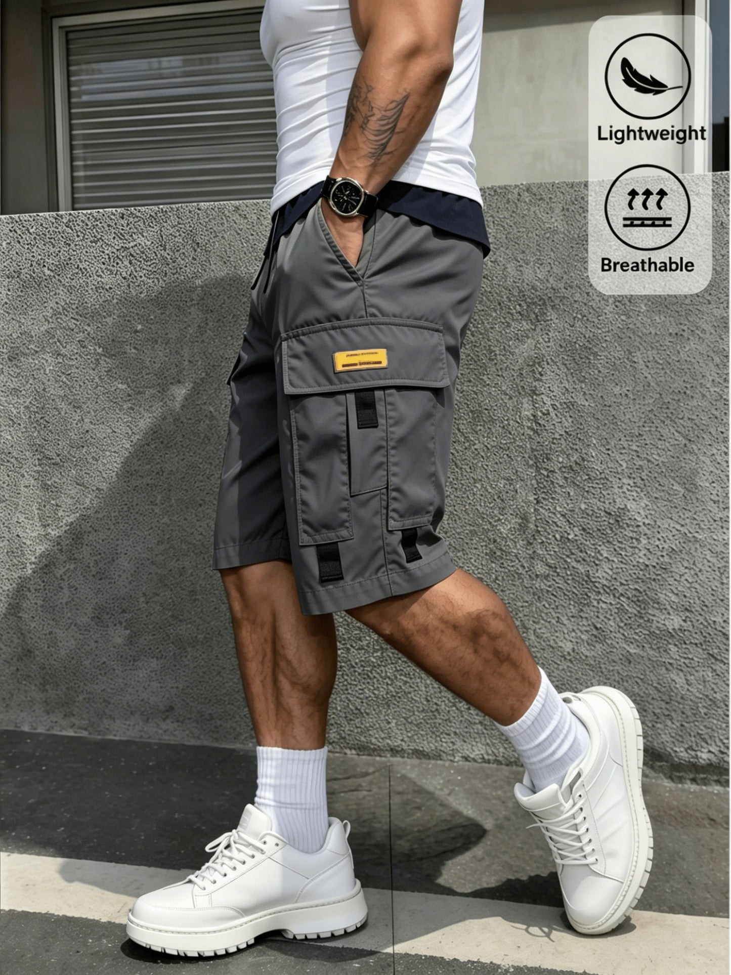 3pcs Men's Cargo Shorts with Multi-Pocket & Drawstring Waist - Lightweight Loose-Fit Shorts Suitable for Outdoor,, Streetwear, Casual Wear - Summer Shorts with Utility Belt for Daily Use and Gift Choice